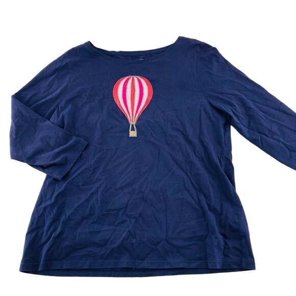 Talbots Women's Hot Air Balloon Tee 3/4 Sleeve Soft Cotton Navy Size Large - Picture 1 of 4